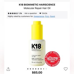 Brand new NWT K18 Biomimetic Hairscience Molecular Repair Hair Oil